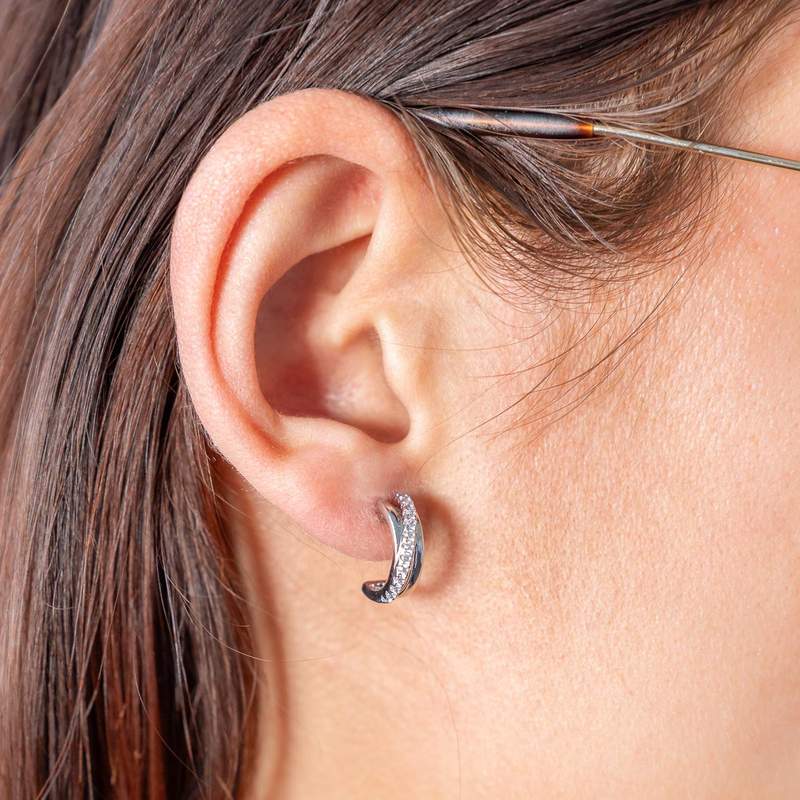 Boucles d'oreilles argent 925 zirconias - vue porté 1
