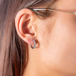 Silver hoop earrings 925 zirconias 15 mm. - view worn 1