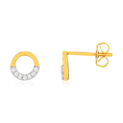 Boucles d'oreilles plaqué or jaune, motif anneau zirconias. - vue 1