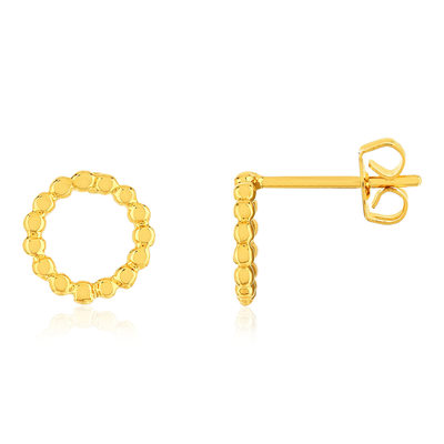 Boucles d'oreilles plaqué or jaune, anneau perlé. - vue 1