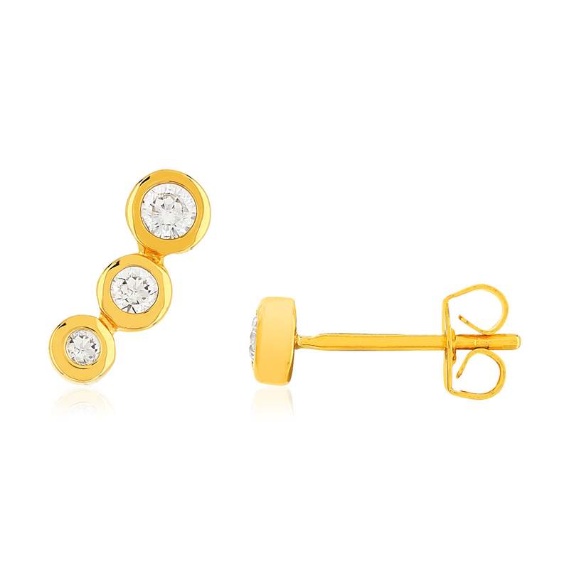 Boucles d'oreilles plaqué or jaune zirconias, 1 clou et 1 contour. - vue 3