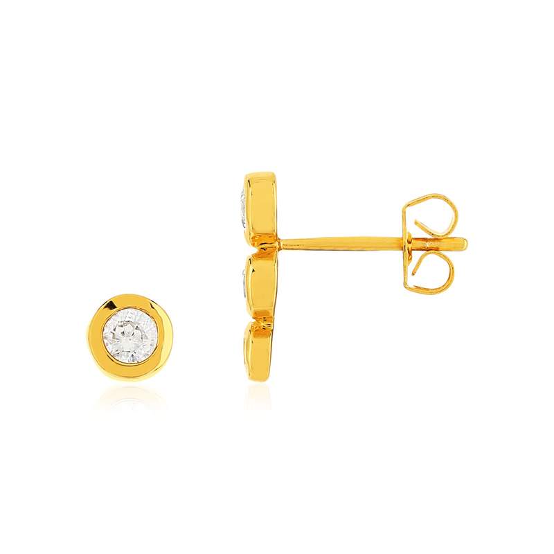 Boucles d'oreilles plaqué or jaune zirconias, 1 clou et 1 contour. - vue D1