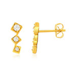 Boucles d'oreilles pendants plaqué or jaune, motif carré et zirconias. - vue 1