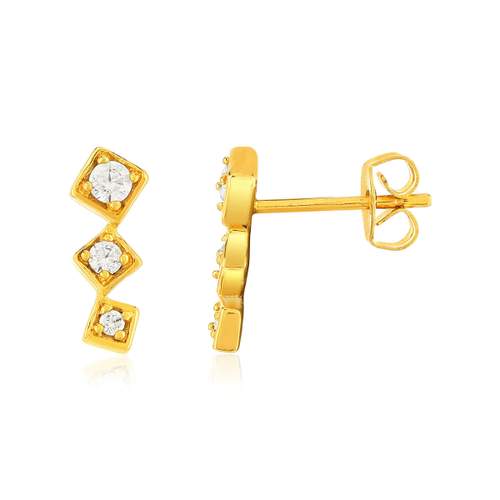Boucles d'oreilles pendants plaqué or jaune, motif carré et zirconias.