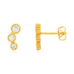 Boucles d'oreilles contours plaqué or jaune zirconias, motif rond. - vue 1