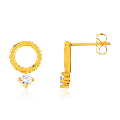 Geelgouden oorbellen met zirkonia hangers.