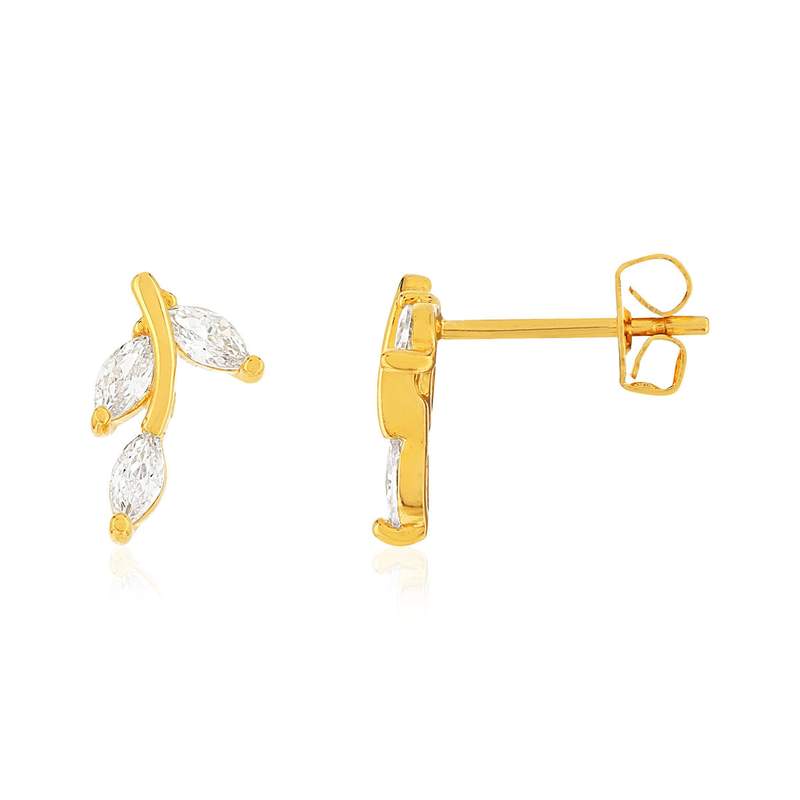 Boucles d'oreilles plaqué or jaune zirconias, motif fleur. - vue 1
