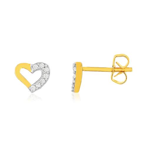 Boucles d'oreilles plaqué or jaune, zirconias, motif coeur.