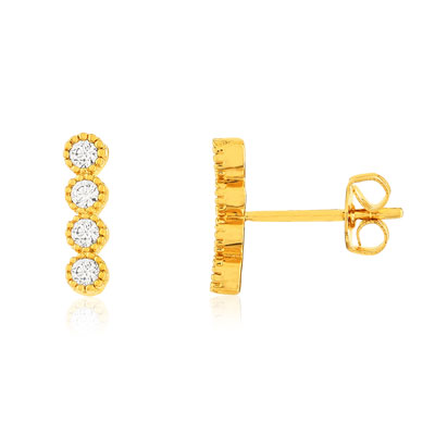 Boucles d'oreilles plaqué or jaune zirconias, motif rond. - vue 1
