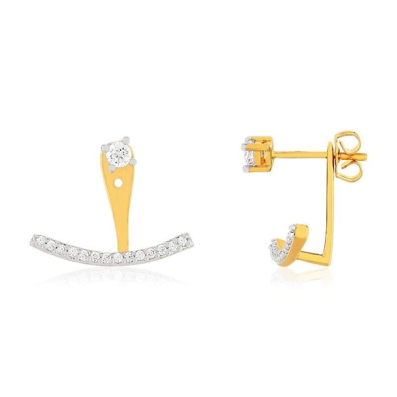 Boucles d'oreilles sous lobe plaqué or 2 tons zirconias. - vue 1