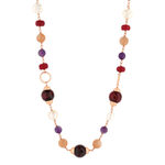 Collier argent 925 rose améthystes agates perles de culture Chine pierre de lune 43 à 50 cm - vue 2