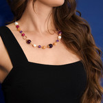 Collier argent 925 rose améthystes agates perles de culture Chine pierre de lune 43 à 50 cm - vue porté 1