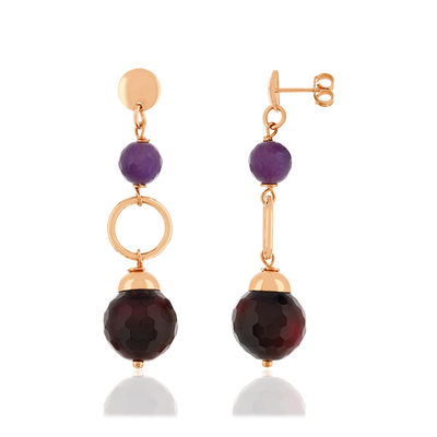 Boucles d'oreilles pendants argent 925 rose pierres ornementales - vue 1