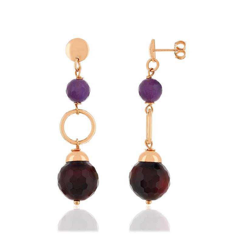 Boucles d'oreilles pendants argent 925 rose pierres ornementales - vue 1