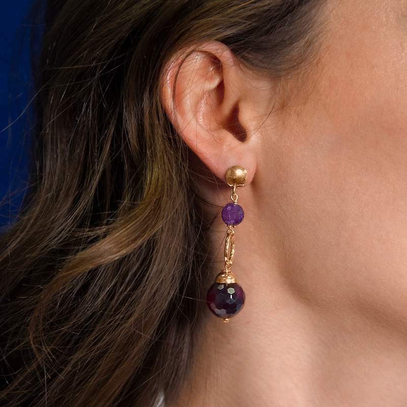 Boucles d'oreilles pendants argent 925 rose pierres ornementales - vue porté 1