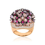 Bague argent 925 rose et ruthénium noir zirconias multicolores - vue 1