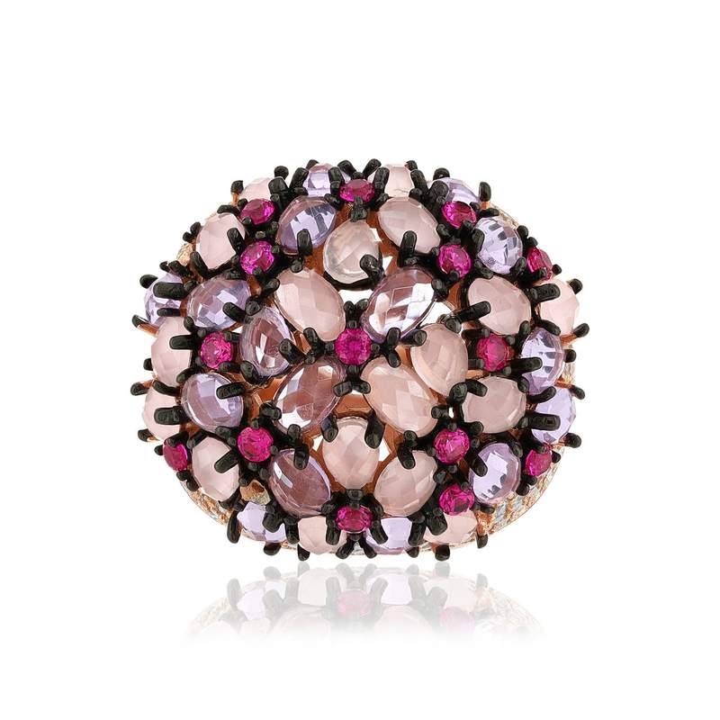 Bague argent 925 rose et ruthénium noir zirconias multicolores - vue 3