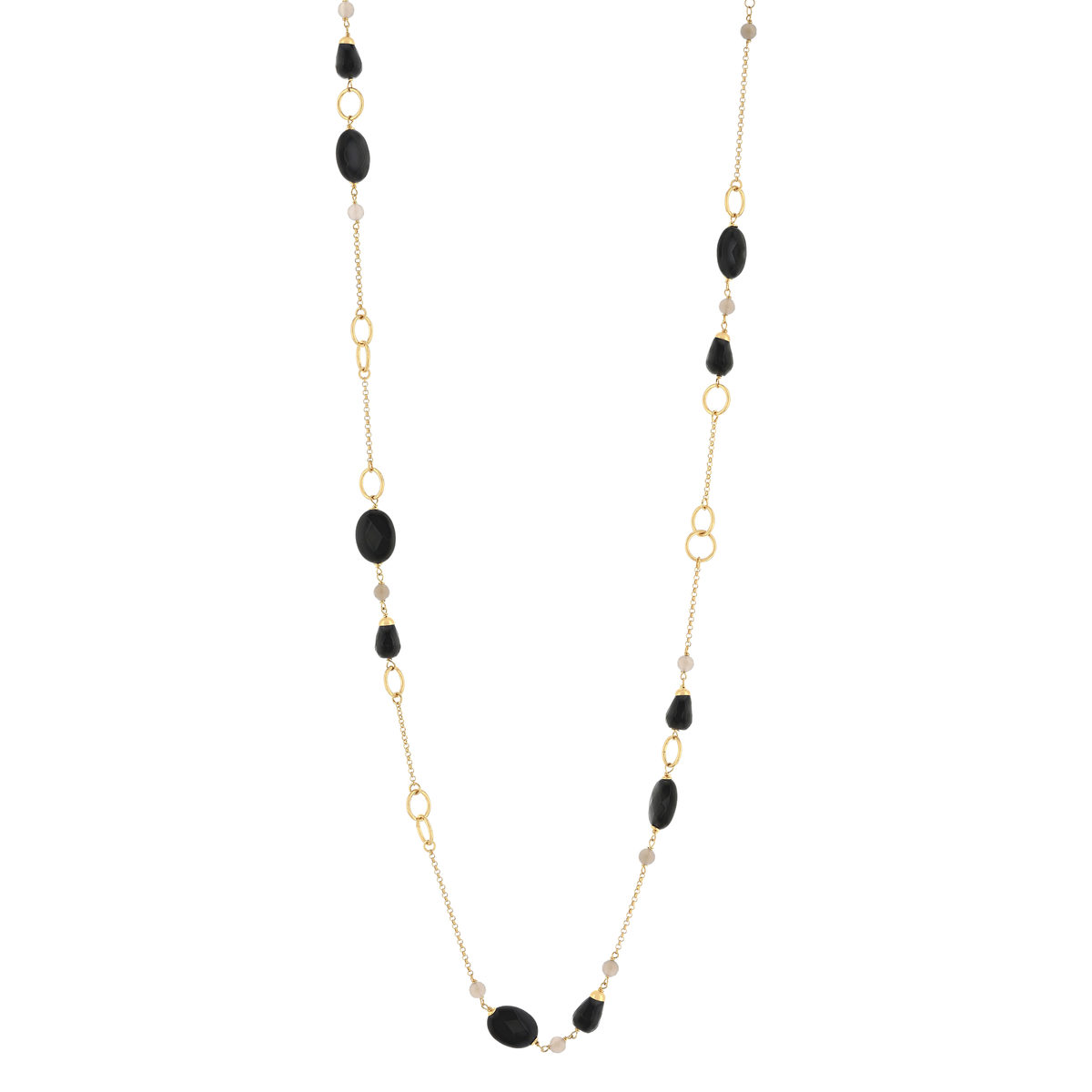 Sautoir argent 925 rose, onyx et agates grises 100 cm - vue 2