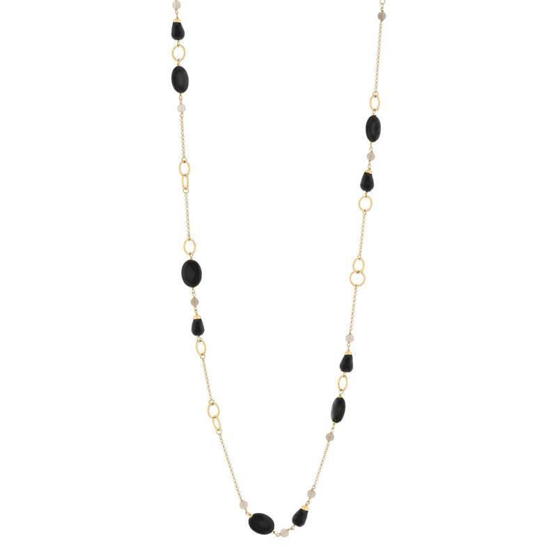 Sautoir argent 925 rose, onyx et agates grises 100 cm - vue 2