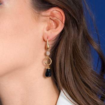 Boucles d'oreilles pendants argent 925 rose onyx et agates grises