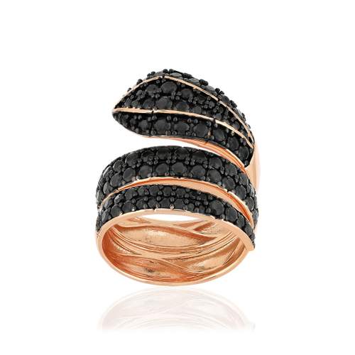 Bague argent 925 rose et ruthénium noir, zirconias