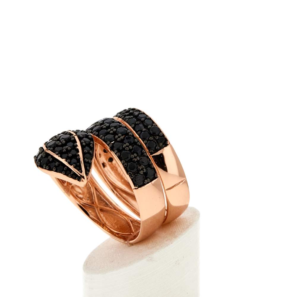 Bague argent 925 rose et ruthénium noir, zirconias - vue 5