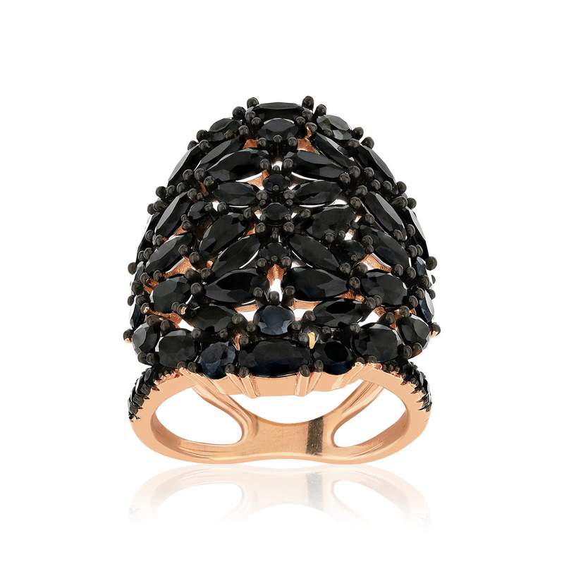Bague argent 925 rose et ruthénium noir, zirconias noirs. - vue 1