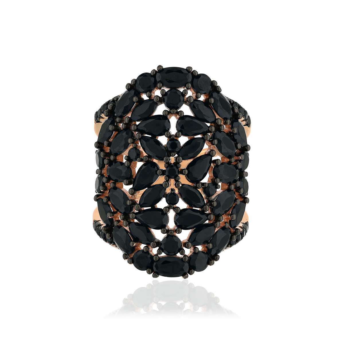 Bague argent 925 rose et ruthénium noir, zirconias noirs. - vue 3