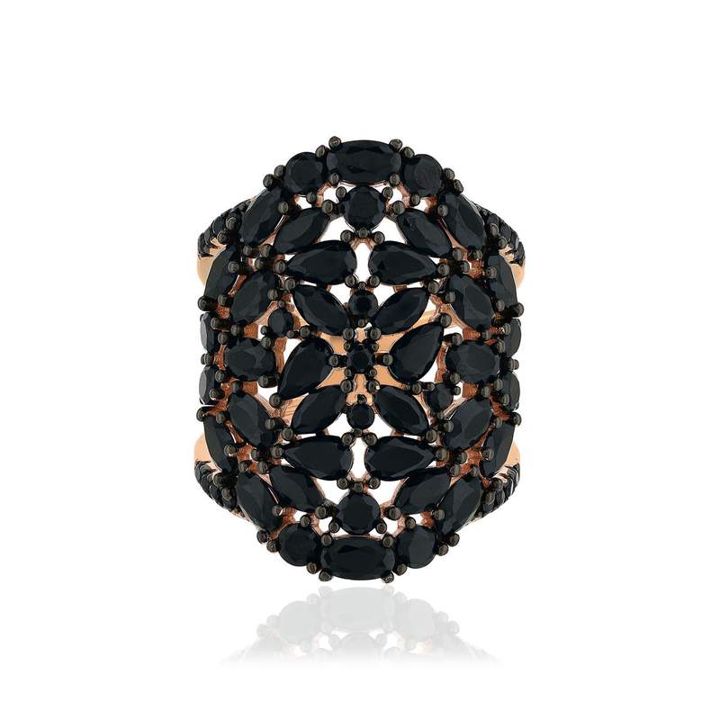 Bague argent 925 rose et ruthénium noir, zirconias noirs. - vue 3