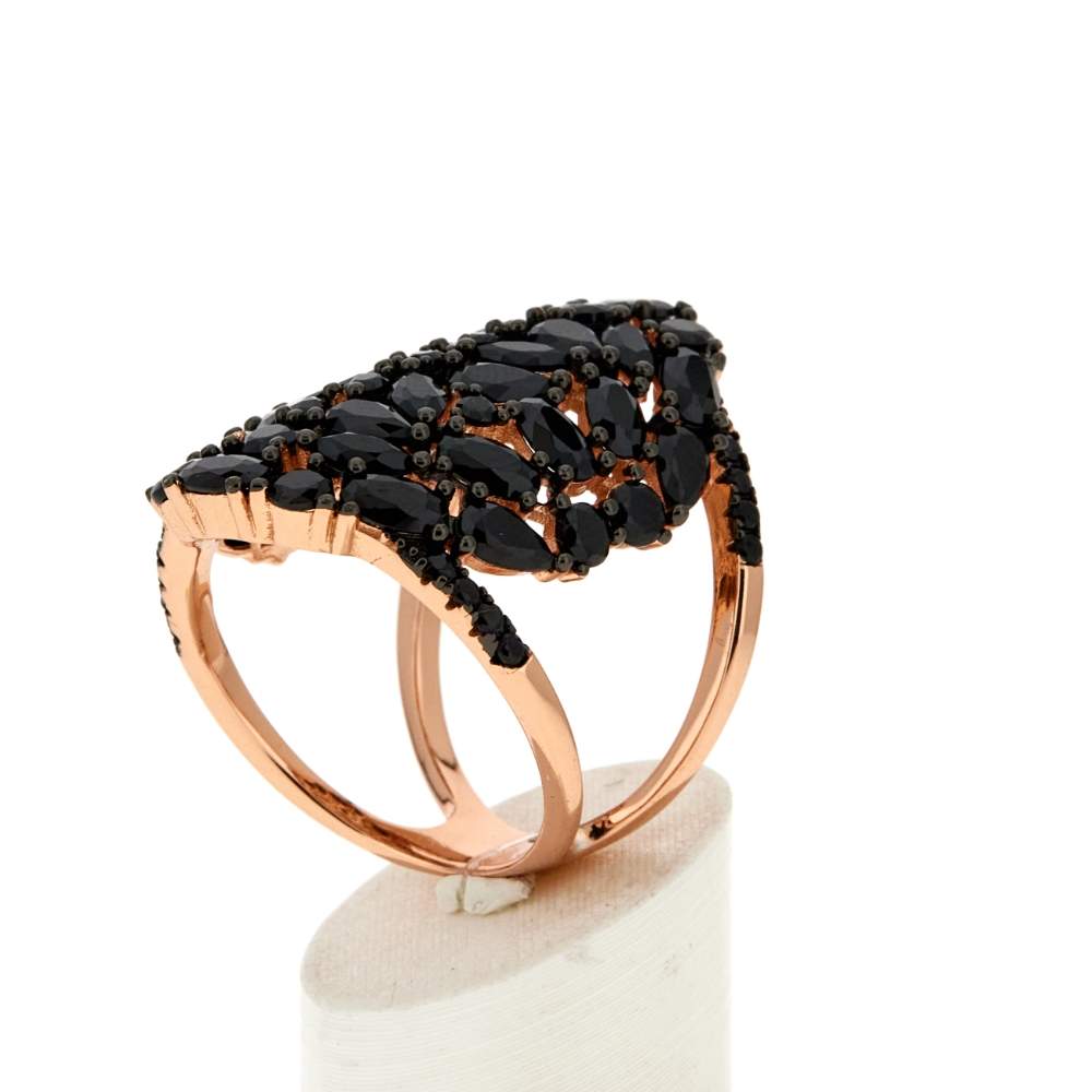 Bague argent 925 rose et ruthénium noir, zirconias noirs. - vue 4