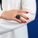 Bague argent 925 rose et ruthénium noir, zirconias noirs. - vue porté 1