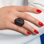 Bague argent 925 rose et ruthénium noir, zirconias noirs. - vue porté 2