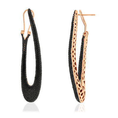 Boucles d'oreilles pendants argent 925 rose et ruthénium noir, zirconias noirs - vue 1