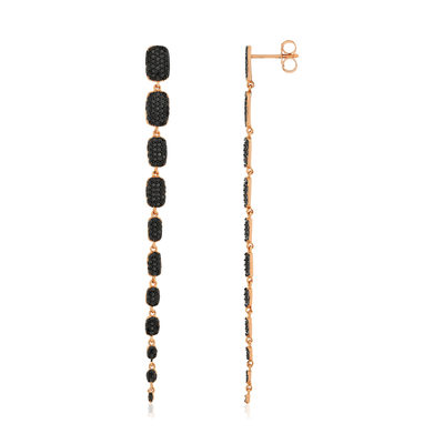 Boucles d'oreilles pendants argent 925 rose et ruthénium noir, zirconias noir.