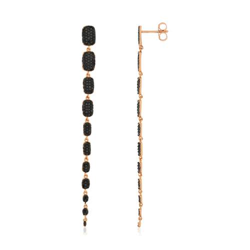 Boucles d'oreilles pendants argent 925 rose et ruthénium noir, zirconias noir.
