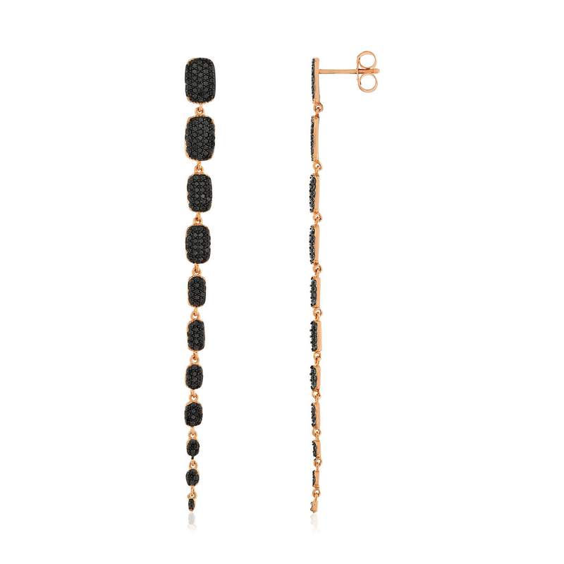 Boucles d'oreilles pendants argent 925 rose et ruthénium noir, zirconias noir. - vue 1