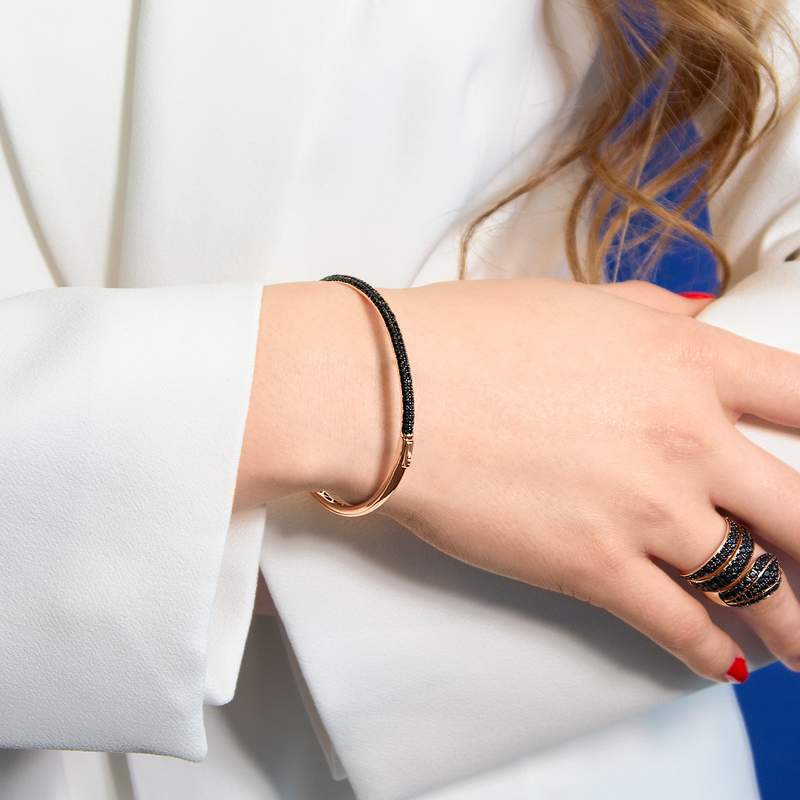 Bracelet argent 925 rose et ruthénium noir zirconias noirs - vue porté 1