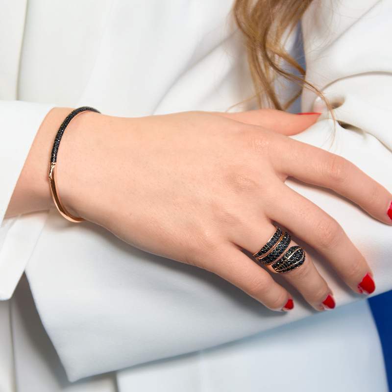 Bracelet argent 925 rose et ruthénium noir zirconias noirs - vue porté 3