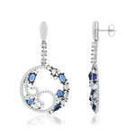 Boucles d'oreilles argent 925 et ruthénium noir, pierres imitations bleues, zirconias blancs. - vue 1