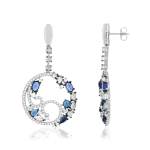 Boucles d'oreilles argent 925 et ruthénium noir, zirconias bleus et blancs. - vue 1