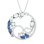Collier argent 925 et ruthénium noir, pierres imitations bleues, zirconias blancs 45cm - vue 1