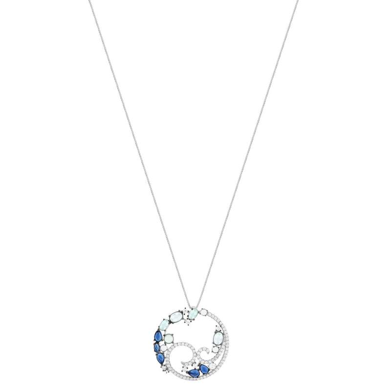 Collier argent 925 et ruthénium noir, pierres imitations bleues, zirconias blancs 45cm - vue 2