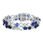 Bracelet argent 925 et ruthénium noir, pierres imitations bleues zirconias blanc 19 cm - vue 1