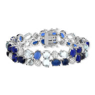 Bracelet argent 925 et ruthénium noir, pierres imitations bleues zirconias blanc 19 cm