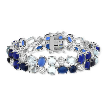 Bracelet argent 925 et ruthénium noir, pierres imitations bleues zirconias blanc 19 cm