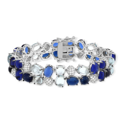 Bracelet argent 925 et ruthénium noir, pierres imitations bleues zirconias blanc 19 cm - vue 1
