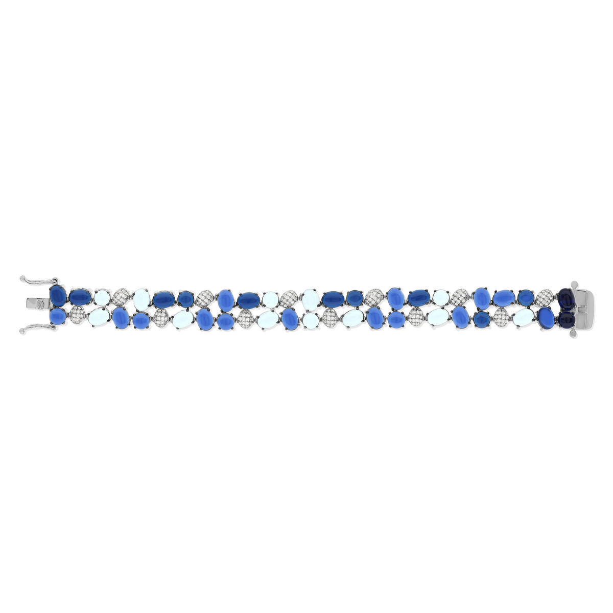 Bracelet argent 925 et ruthénium noir, pierres imitations bleues zirconias blanc 19 cm - vue 2