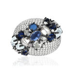 Bague argent 925 et ruthénium noir, pierres imitations bleues, zirconias. - vue 3
