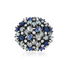 Bague argent 925 et ruthénium noir, pierres imitations bleues zirconias - vue V3