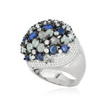 Bague argent 925 et ruthénium noir, pierres imitations bleues zirconias - vue D1